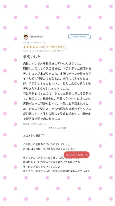 ゆゆのブログ 【お礼写メ日記】