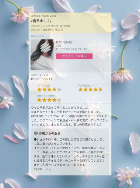 サナから口コミ投稿のお礼33/さな《青森》